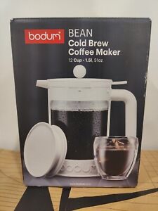 Bodum Bean 12 Cup Cold Brew White Iced Coffee Maker 2 lids, French press NEW !