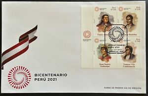 Perú Fdc 2021 Personajes del bicentenario: Túpac Amaru, Micaela Bastidas…