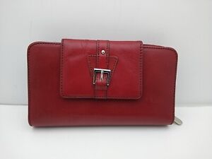 Etienne Aigner Large Red Soft Leather Checkbook Wallet Buckle Detail