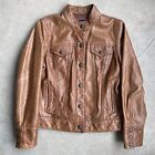 Gap Women’s Brown Genuine Leather Trucker Jacket Y2K Size M EXCELLENT Heavy