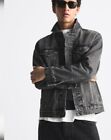 Zara Men's Trucker Denim Jacket Coat Long sleeve Washed Black Size Xl