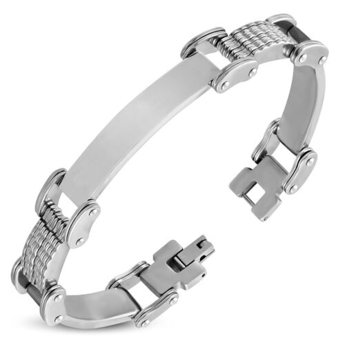 Stainless Steel Silver-Tone Link ID Mens Bracelet