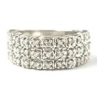 9ct White Gold Diamond Ring Size N Cluster Band 3 Row 8.2mm Wide 7.1g