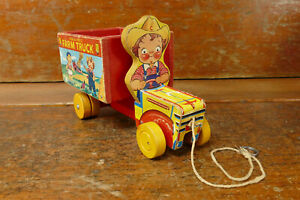 Vintage 1954 Fisher Price Farm Truck Campbell Soup Kids (No. 845) Wood Pull Toy