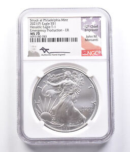 New Listing2021 (P) American Silver Eagle Type 1 Emergency Product. Mercanti MS70 NGC *1668