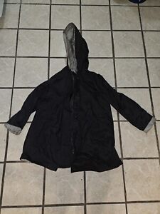 Women's Regent Park Black Raincoat Size XL Vintage Trench Coat W Hood Checkered