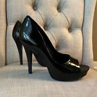 Jessica Simpson Open Toe Pump Black Patent Leather With Snake Print Heel. 8