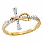 10k Yellow Gold Womens Round Diamond Cross Infinity Band Ring 1/10 Cttw
