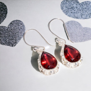 Natural Red Garnet Gemstone Drop/Dangle Earrings 925 Sterling Silver Jewelry