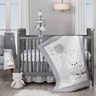 Lambs & Ivy Luna White/Gray Celestial Owl 4-Piece Nursery Baby Crib Bedding S...