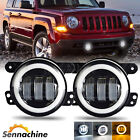 Pair 4 Inch Bumper Round LED Fog Lights Halo Ring DRL For Jeep Patriot 2008-2015 (For: More than one vehicle)