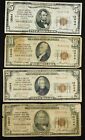 New ListingSet of (4) 1929  Ty 1 Small Size NB Notes $5 $10 $20 $50 All Have Problems C0345