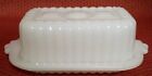 Covered Butter Dish Half Stick White Milk Glass Ribbed Small Deco  Vintage