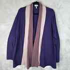 LOGO Lori Goldstein Sweater Womens 2X Purple Cashmere Cardigan Open Front Plus