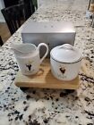 Pottery Barn Reindeer Sugar Bowl w/ Lid and Creamer Dasher and Vixen NEW