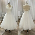 Short Plus Size Wedding Dresses Spaghetti Straps Lace Tea Length Bridal Gowns