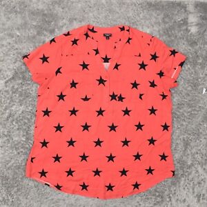Torrid Harper Women's Plus Size 2 Blouse Top Short Sleeve Red Stars Rayon V-Neck