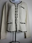 CAbi Style #284 Gabrielle Off White Knit Waffle Texture Embellished Sweater sz L