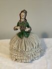 New ListingVintage Dresden Lace Figurine Victorian Woman With Purse - Blue Goat Makers Mark