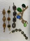 Vintage Bracelet Lot Wear Repurpose Repair Cabochon Pearls Colored Gems