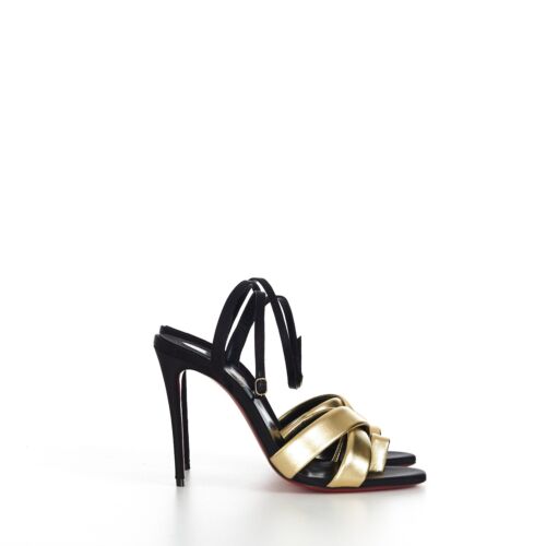 CHRISTIAN LOUBOUTIN 895$ Just Me 100 Sandals - Black & Gold Leather