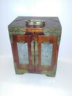 Antique Chinese Jewelry Chest Trunk Wood Box with Brass & Carved Jade Ornate