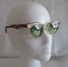 True VTG 50's Cat eye Sunglasses Mid Century 5 1/4 Green Lenses Copper Aluminum