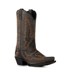 Men's Dark Distressed Grey Leather Snip Toe Western Stitching Cowboy Boots