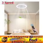 Enclosed LED Ceiling Fan Light Round Flush Mount Low Profile Fan Lamp w/ Remote