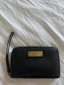 Marc By Marc Jacobs Black Leather Wristlet Wallet Gold Accents