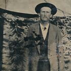 New ListingAntique Tintype Photo - Cowboy Hat Old Ruffian Outlaw Man, Abstract Background
