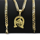 Men's 18k Gold Plated Horseshoe Hip-Hop Pendant 6mm Cuban Chain Necklace