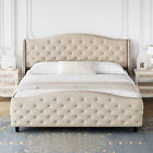 Upholstered King/Queen Size Bed Frame Platform With Tufted Headboard Footboard