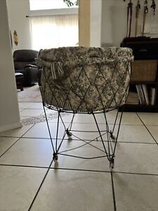 Antique Wire Hamper Collapsible With Wheels