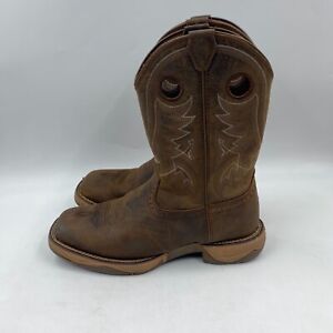tony lama mens 10D rasp brown leather square soft toe pull on cowboy boots