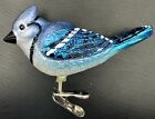 Blue Jay Bird Clip On Glass Ornament Glitter OWC Old World Christmas