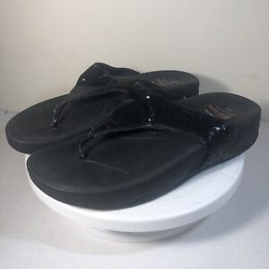 Womens Skechers Tone Ups Black Thong Sandals Flip Flops SN 46694 Size 10