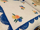 Chenille Bedspread Vintage Chic Flowers Blue White Peach Yellow Green 90