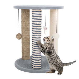 PetMaker Gray Cat Sisal Scratching Post Tower - 3 Posts, 2 Carpeted Perches, Han