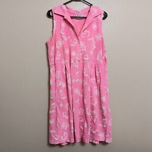 Fresh Produce M Pink White Floral Collared Button Front Cotton Dress