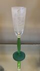 Art Glass Frosted Flute Etched Turtle Green Stem Artist Signed 9 1/4” Tall