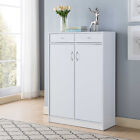 White Shoe/Storage Cabinet with 2 Drawers & 5 Shelves Organizer