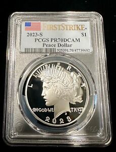2023-S Proof $1 Peace Silver Dollar PCGS PR70DCAM First Strike Flag Label 