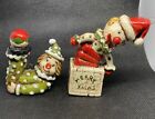 Set of 2 Vtg Clowns Jack-in-the-Box Figurines Ornaments Glazed Porcelain Ceramic