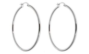 Women’s 925 Sterling Silver 55mm 2” Big Round Large Thin Hoop Snap Earrings