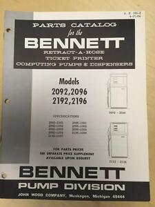 Bennett Parts Catalog Manual ~ Models 2092 2096 2192 2196 Gas Pumps Dispensers