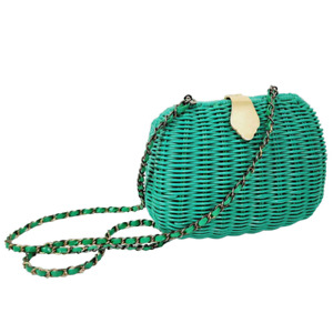 Vintage Kelly Wicker Straw Crossbody Bag Rattan Weave Woven Chain Purse Mini