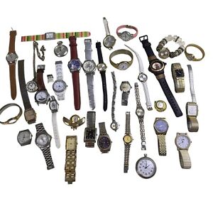 Lot Of 34 Assorted Mens & Womens Watches Untested Wrist Pocket Timex Seiko As Is