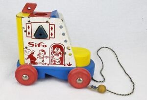 Vintage Sifo Pull Toy Car Truck Wooden Pulltoy 1960's Toys Mid Century Play