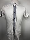 ETZO Slim Fit L 41-24 White Men's Short Sleeve Button Front Casual Shirt EUC